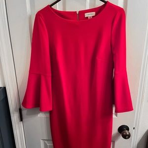Calvin Klein Professional Red Dress, Size 6, Bell Sleeve